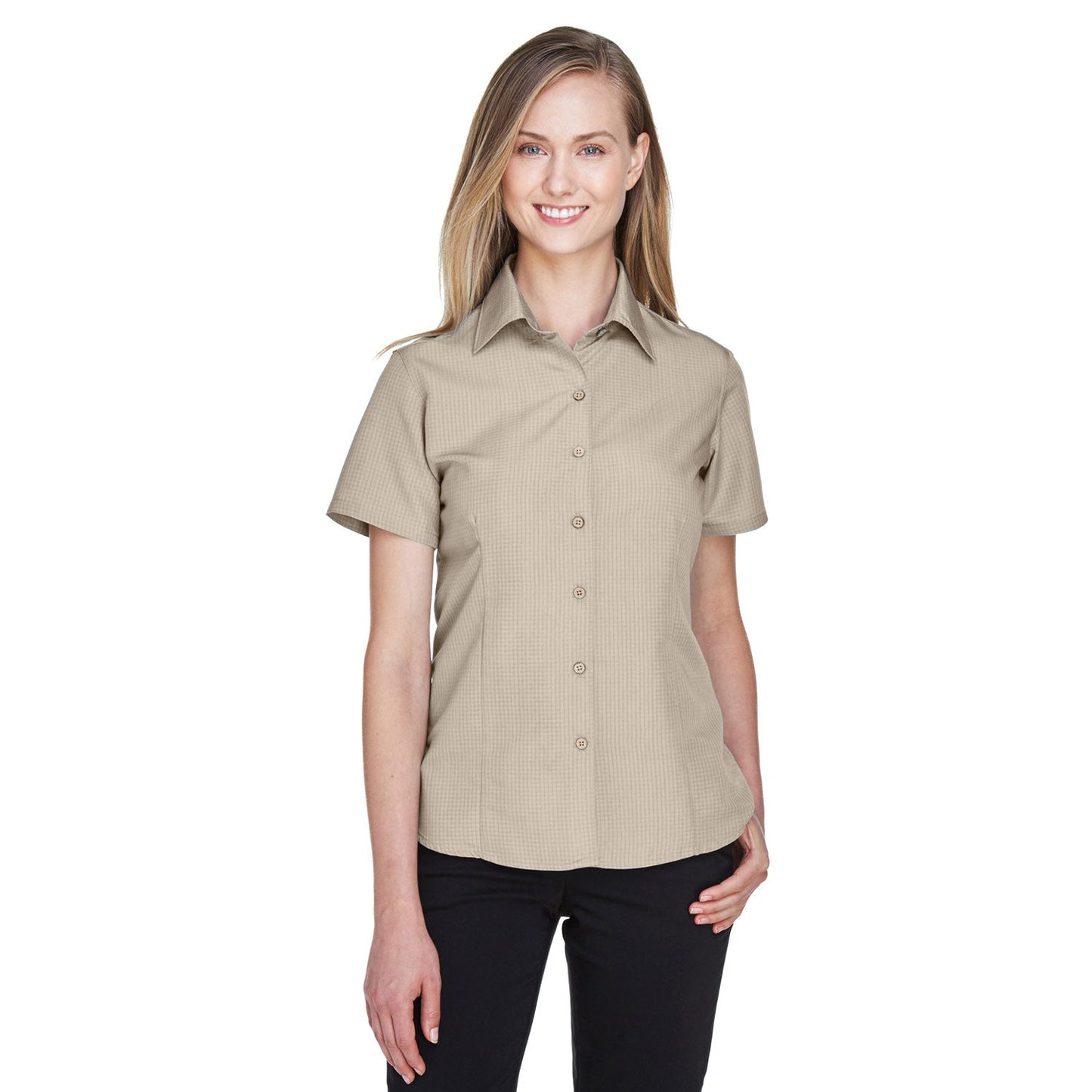 Black Textured Button Up Shirts - Harriton - Soft Fabric