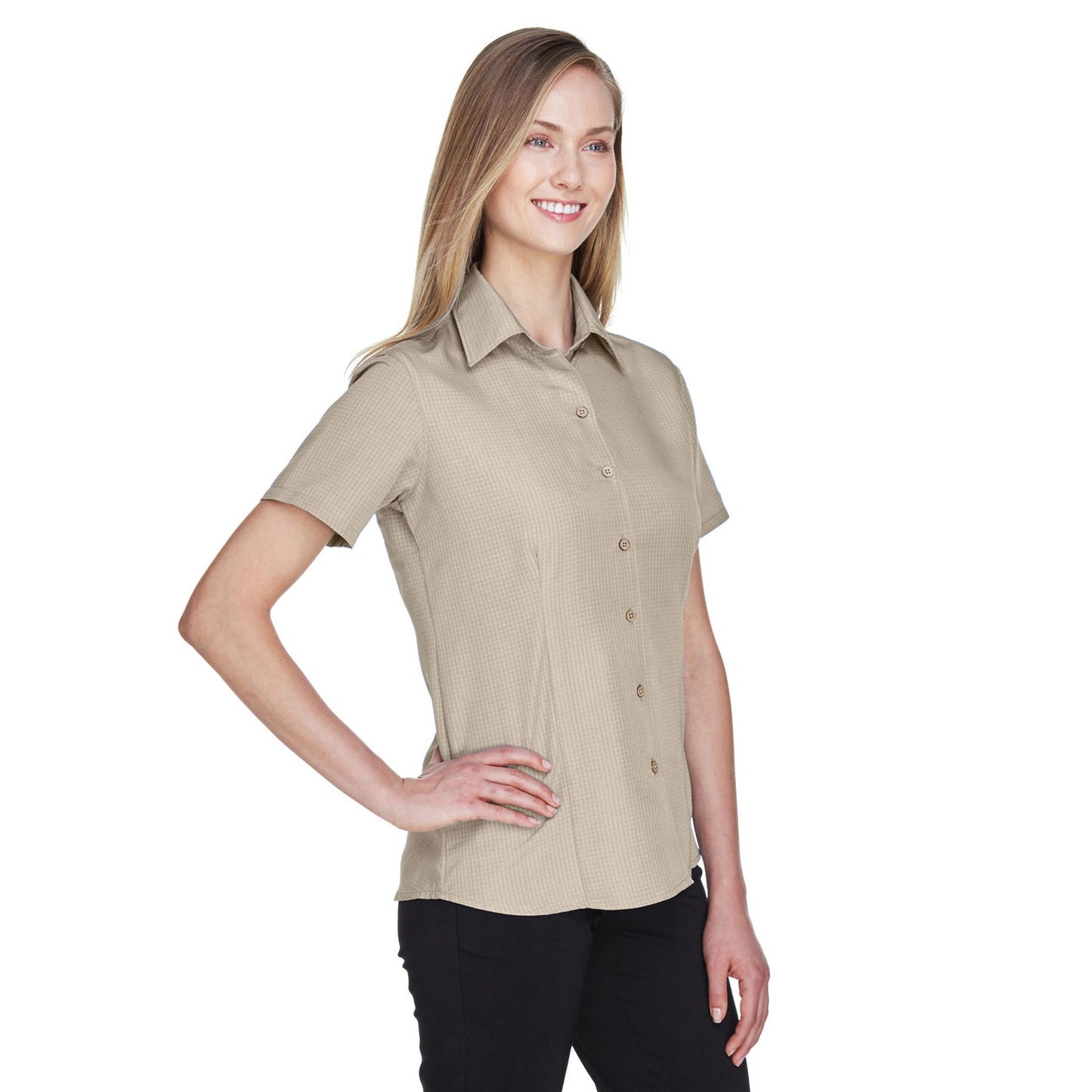 Black Textured Button Up Shirts - Harriton - Soft Fabric