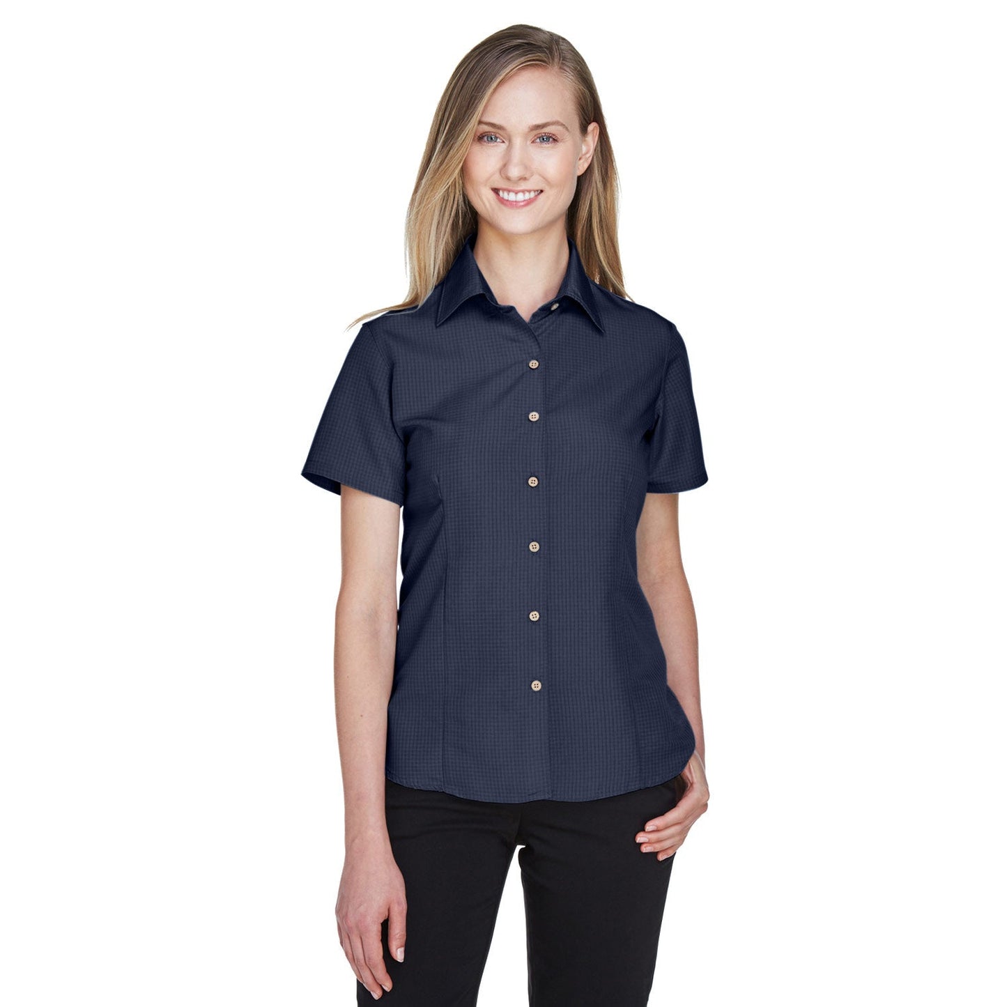Black Textured Button Up Shirts - Harriton - Soft Fabric