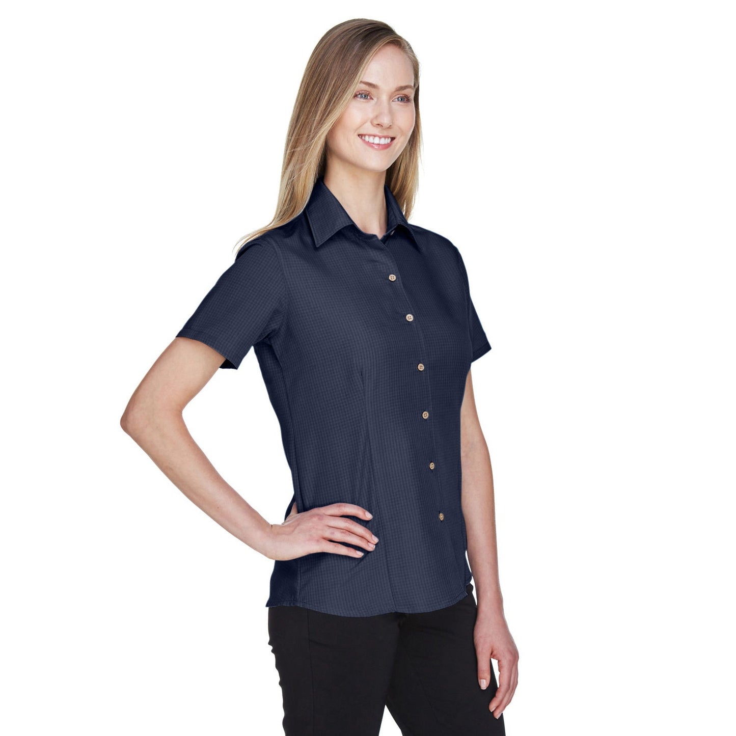 Black Textured Button Up Shirts - Harriton - Soft Fabric