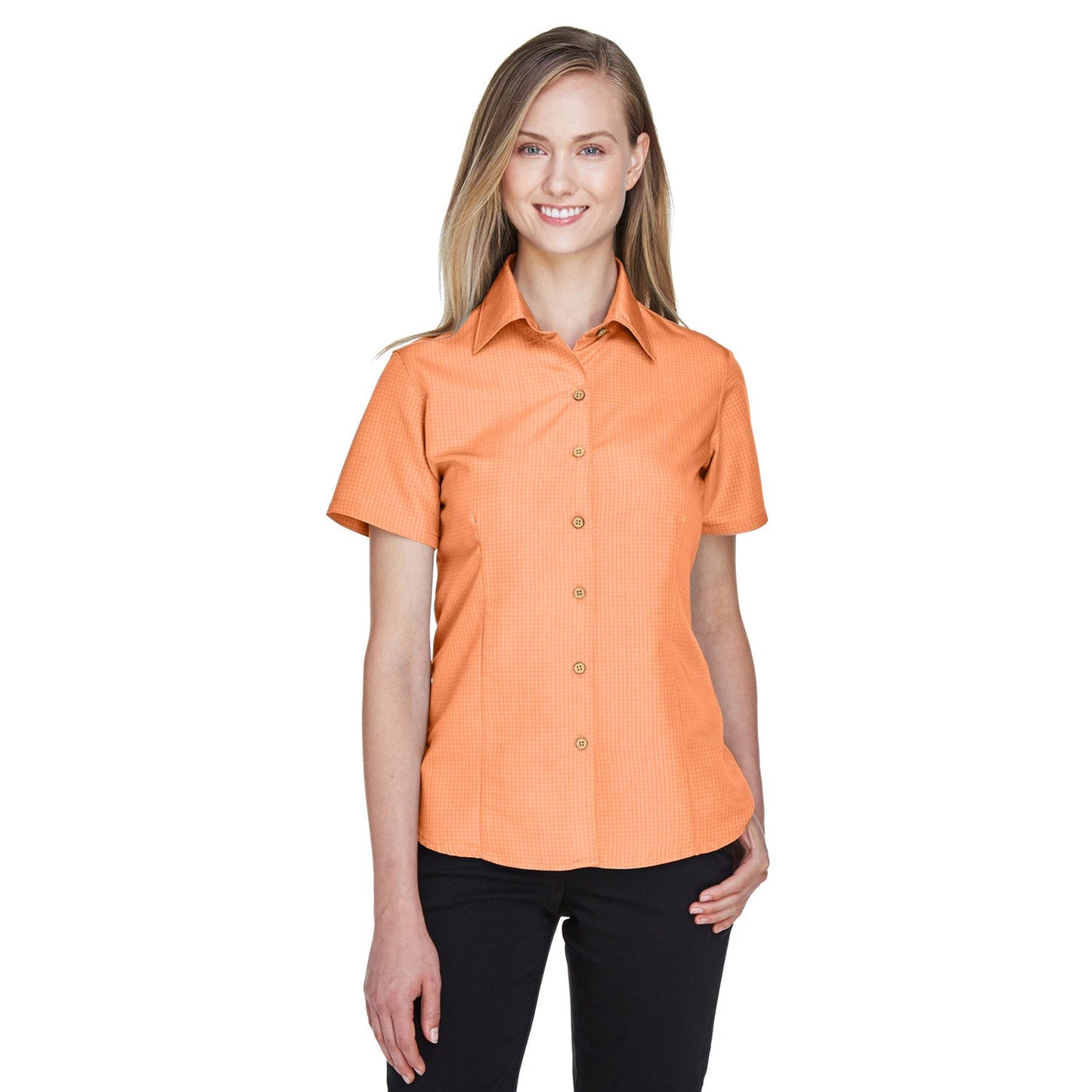 Black Textured Button Up Shirts - Harriton - Soft Fabric