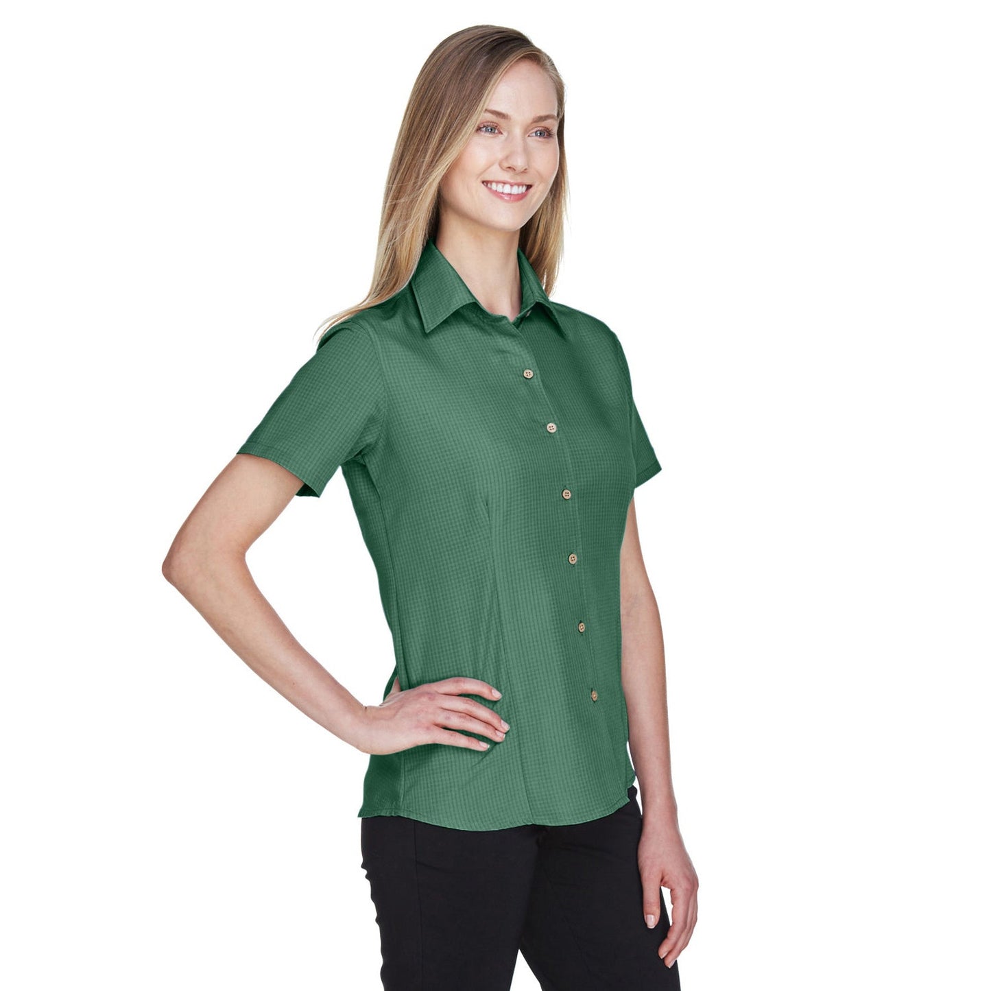 Black Textured Button Up Shirts - Harriton - Soft Fabric