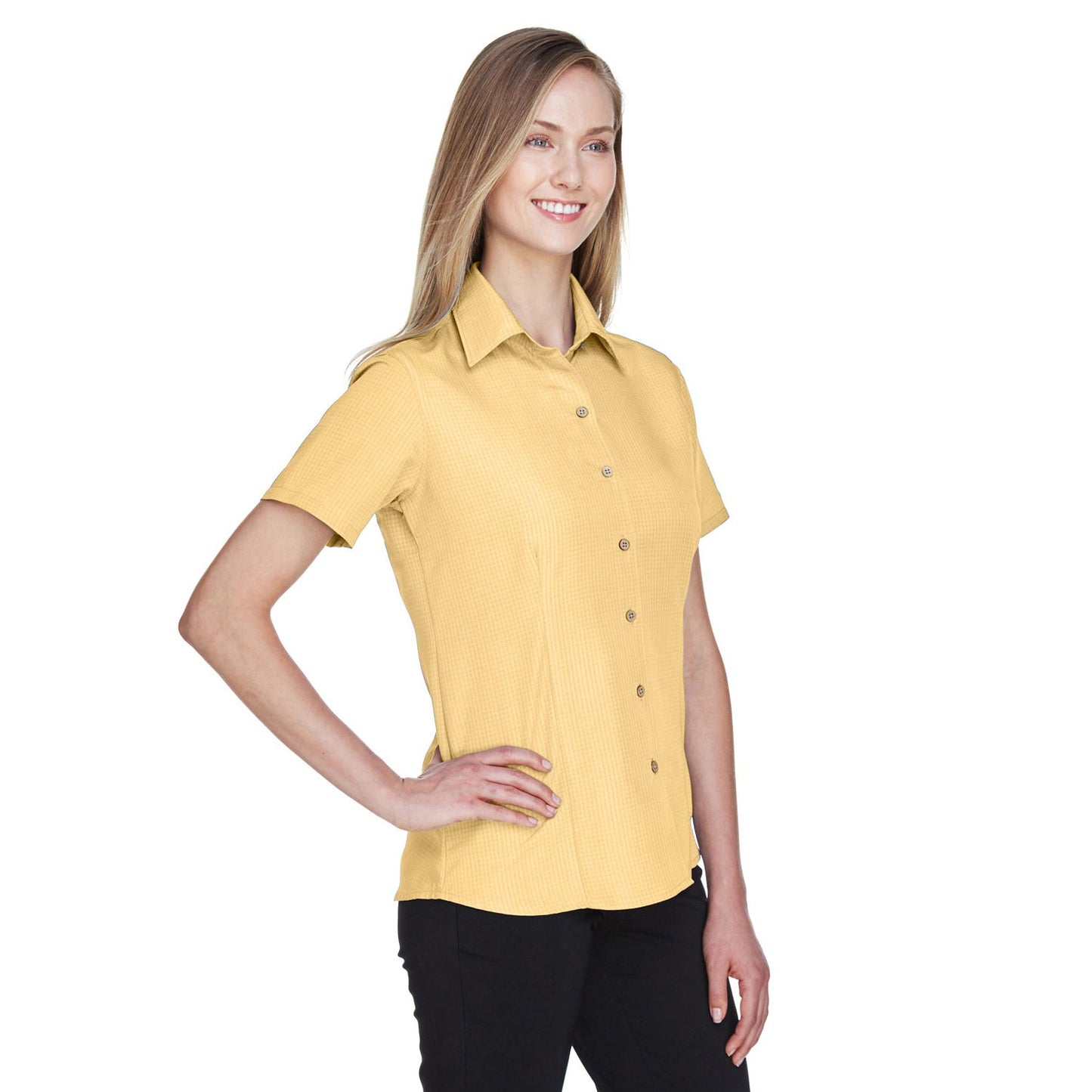Black Textured Button Up Shirts - Harriton - Soft Fabric