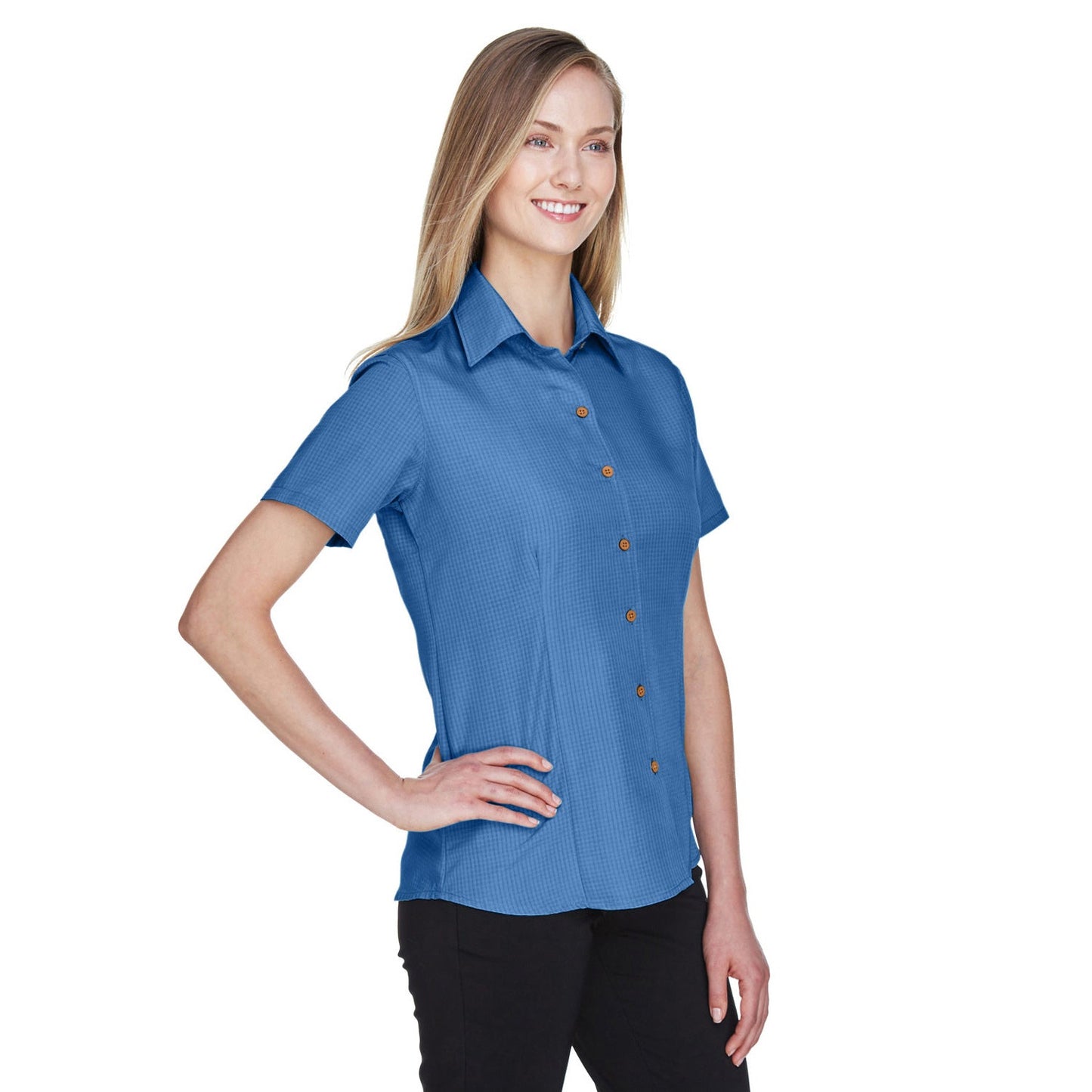 Black Textured Button Up Shirts - Harriton - Soft Fabric