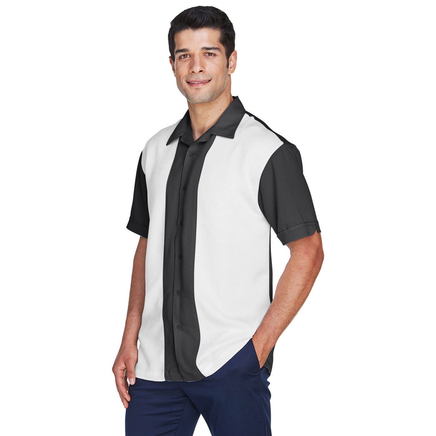 Black/Creme Button Up Shirt - Harriton - Two-Tone Style