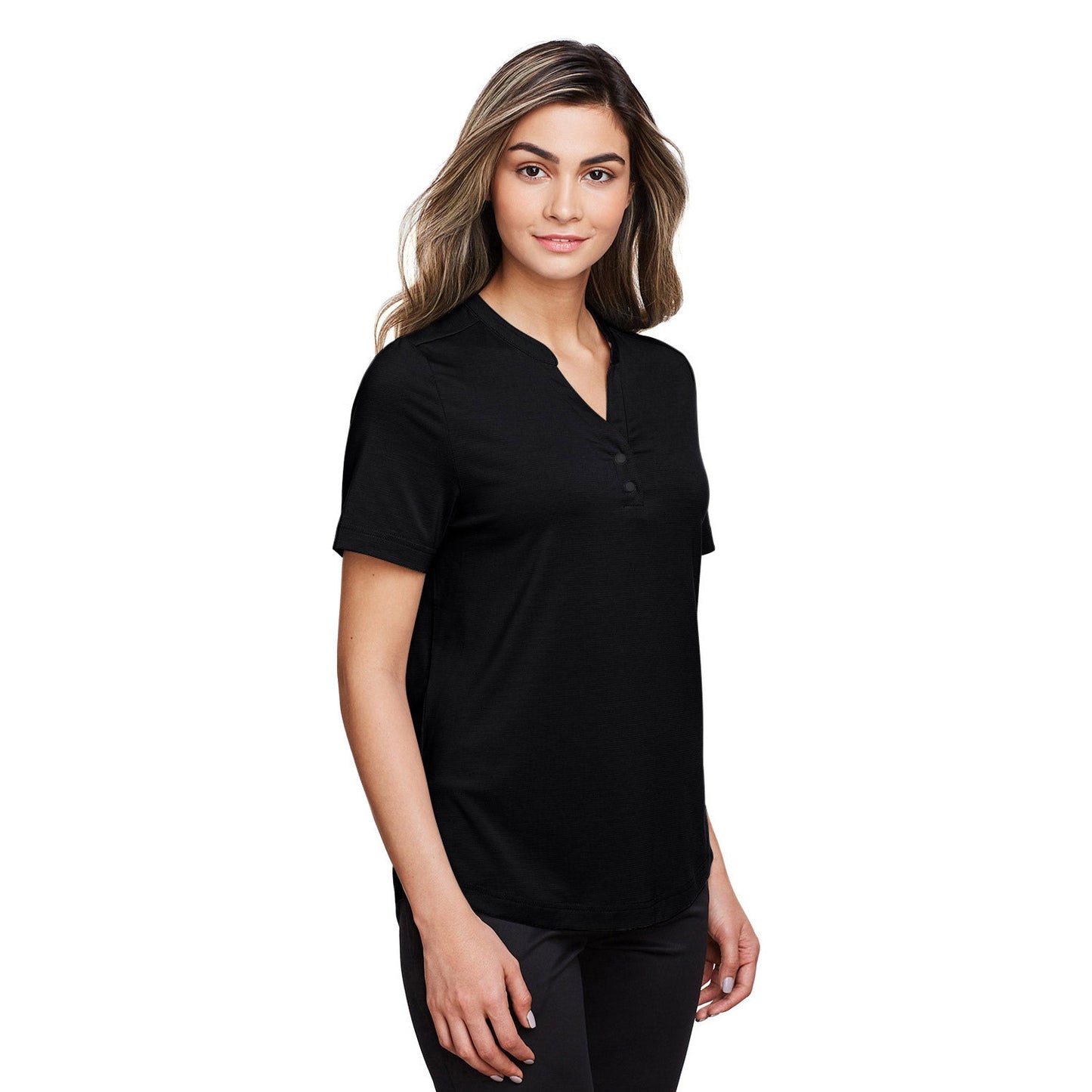 Black Stretch Henley Shirt - North End - Moisture Wicking