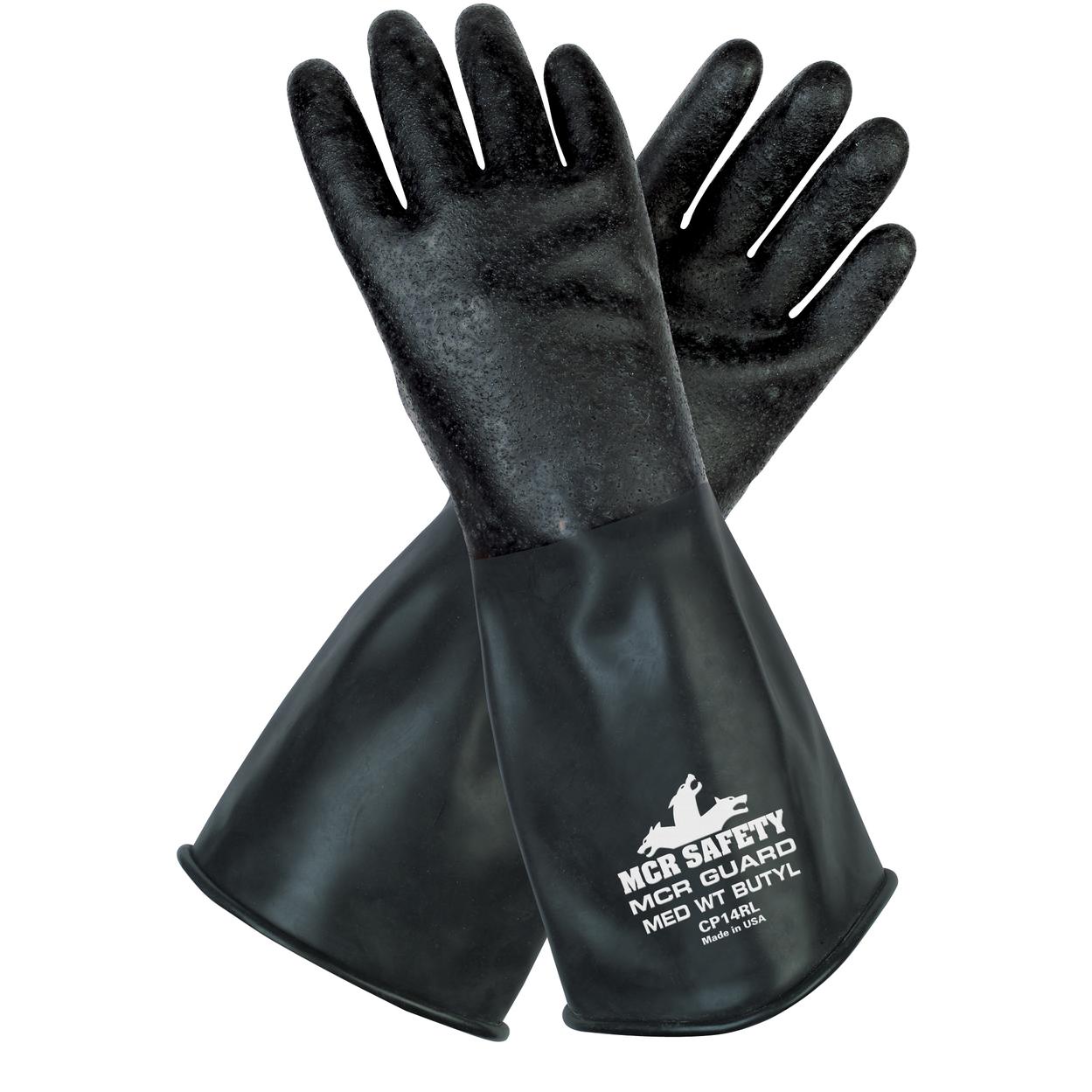 14" Gauntlet Rolled Cuff Rubber Gloves - MCR Safety - Butyl
