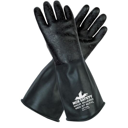 14" Gauntlet Rolled Cuff Rubber Gloves - MCR Safety - Butyl
