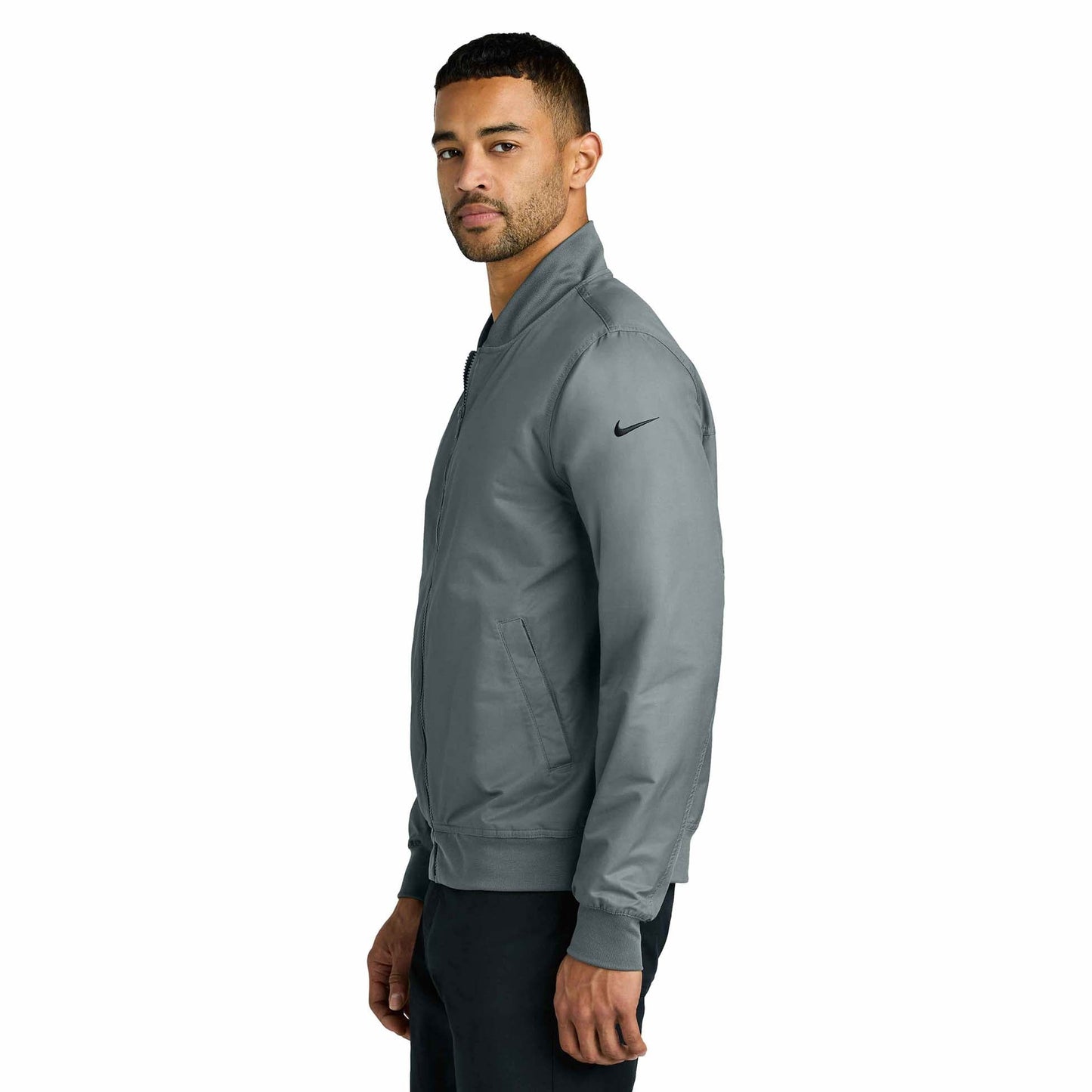 Black Bomber Jacket - Nike - Ribbed Collar - Stylish Wear