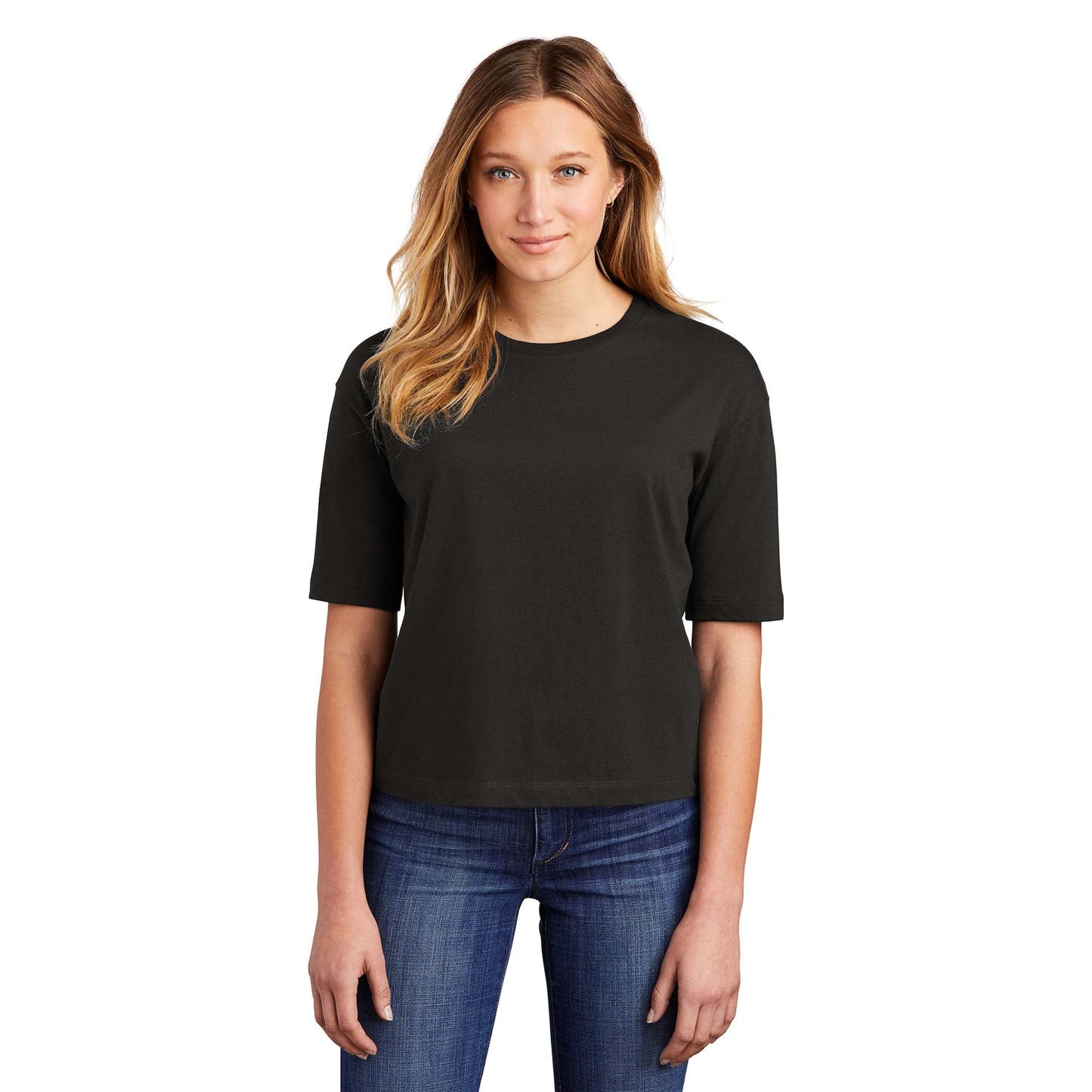 Black T-Shirts - District - Boxy Fit Cotton Tee - Comfortable