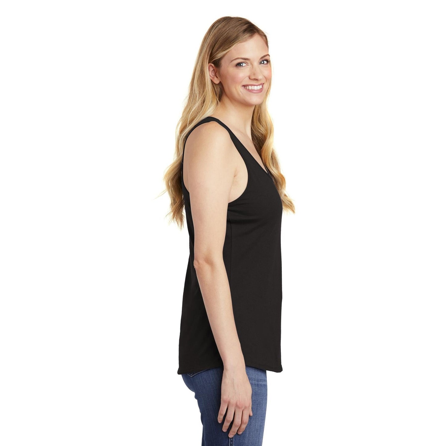 Black Tank Tops - District - Stylish Gathered Back - Cotton Blend