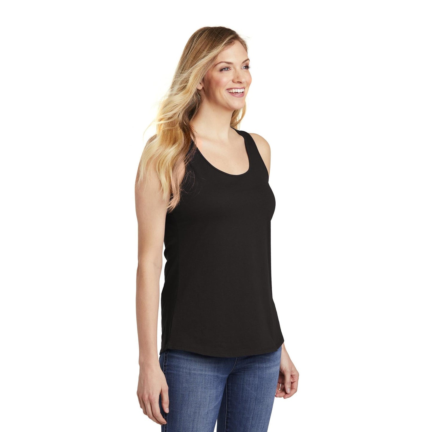 Black Tank Tops - District - Stylish Gathered Back - Cotton Blend