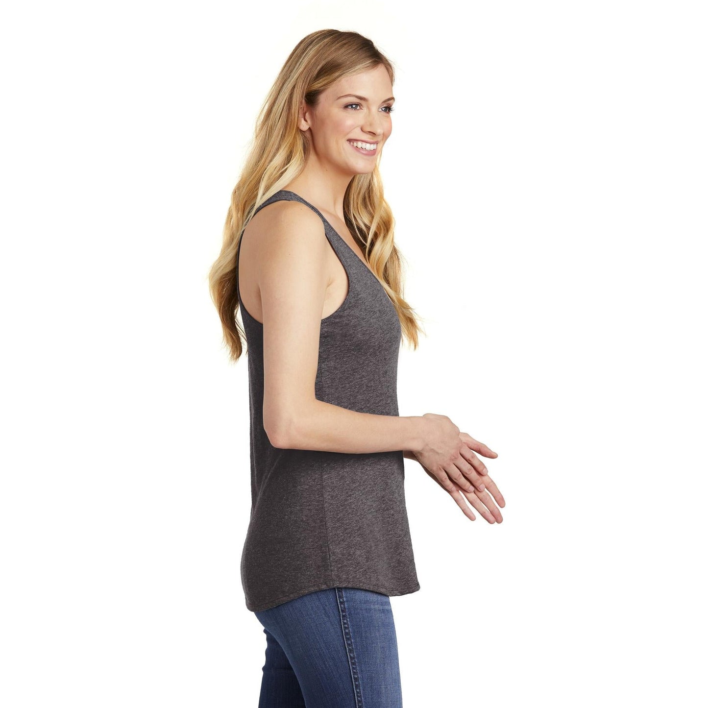 Black Tank Tops - District - Stylish Gathered Back - Cotton Blend