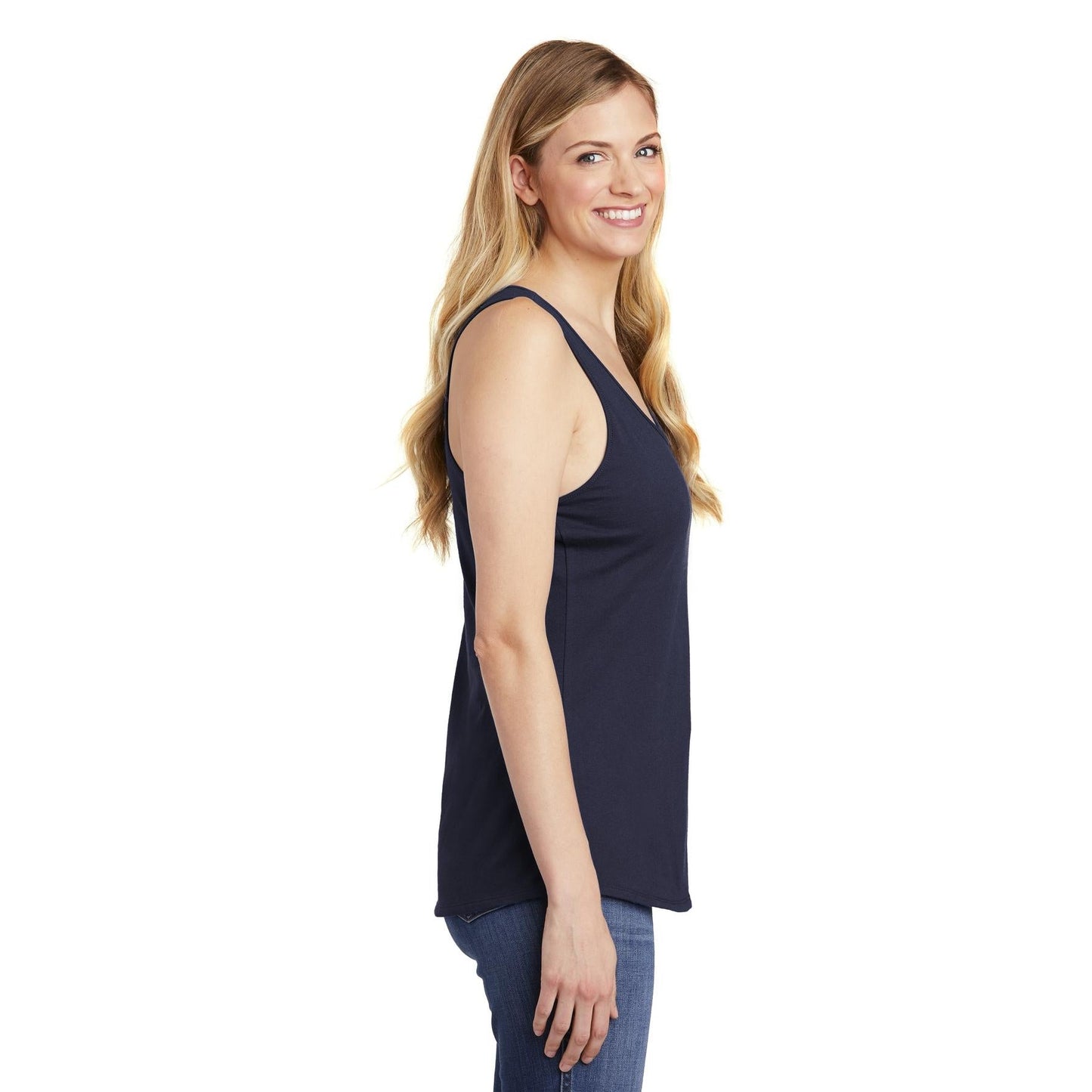 Black Tank Tops - District - Stylish Gathered Back - Cotton Blend