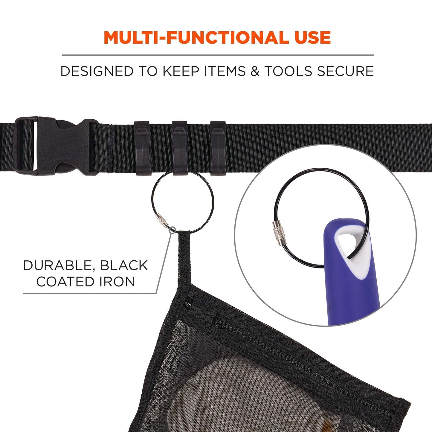 Black Tools | Ergodyne | Wire Cable Key Rings - Durable - Reliable