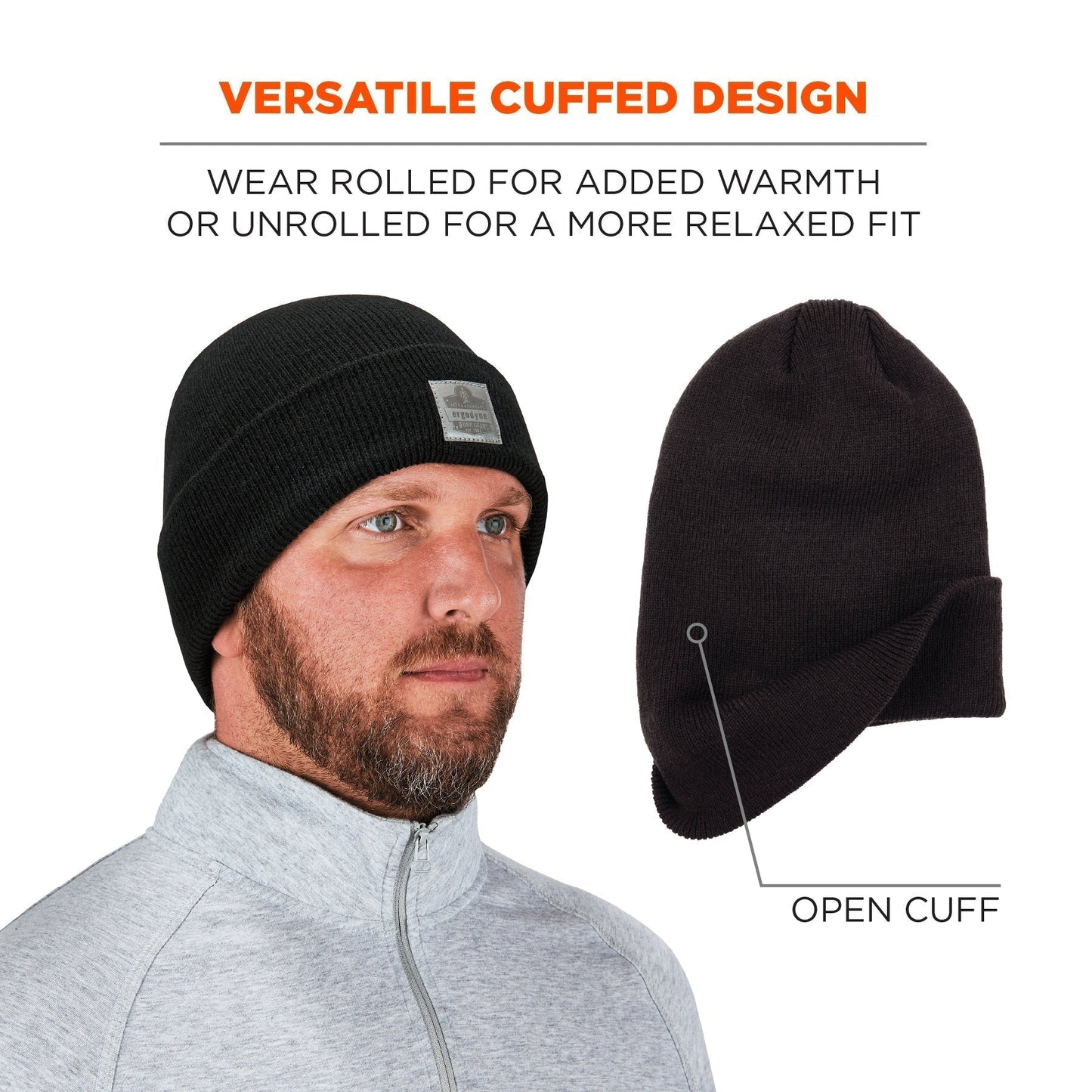 Black Knit Caps - Ergodyne - Warm Cuffed Beanie - Stylish Fit