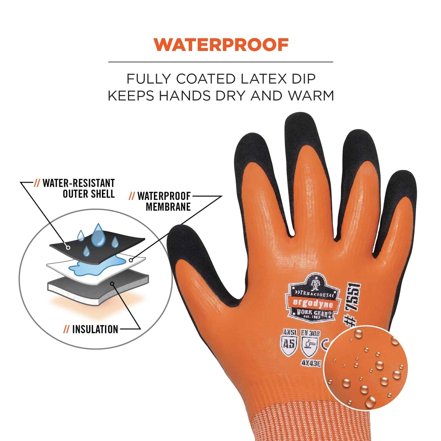 Orange String Knit Gloves - Ergodyne - Waterproof Design