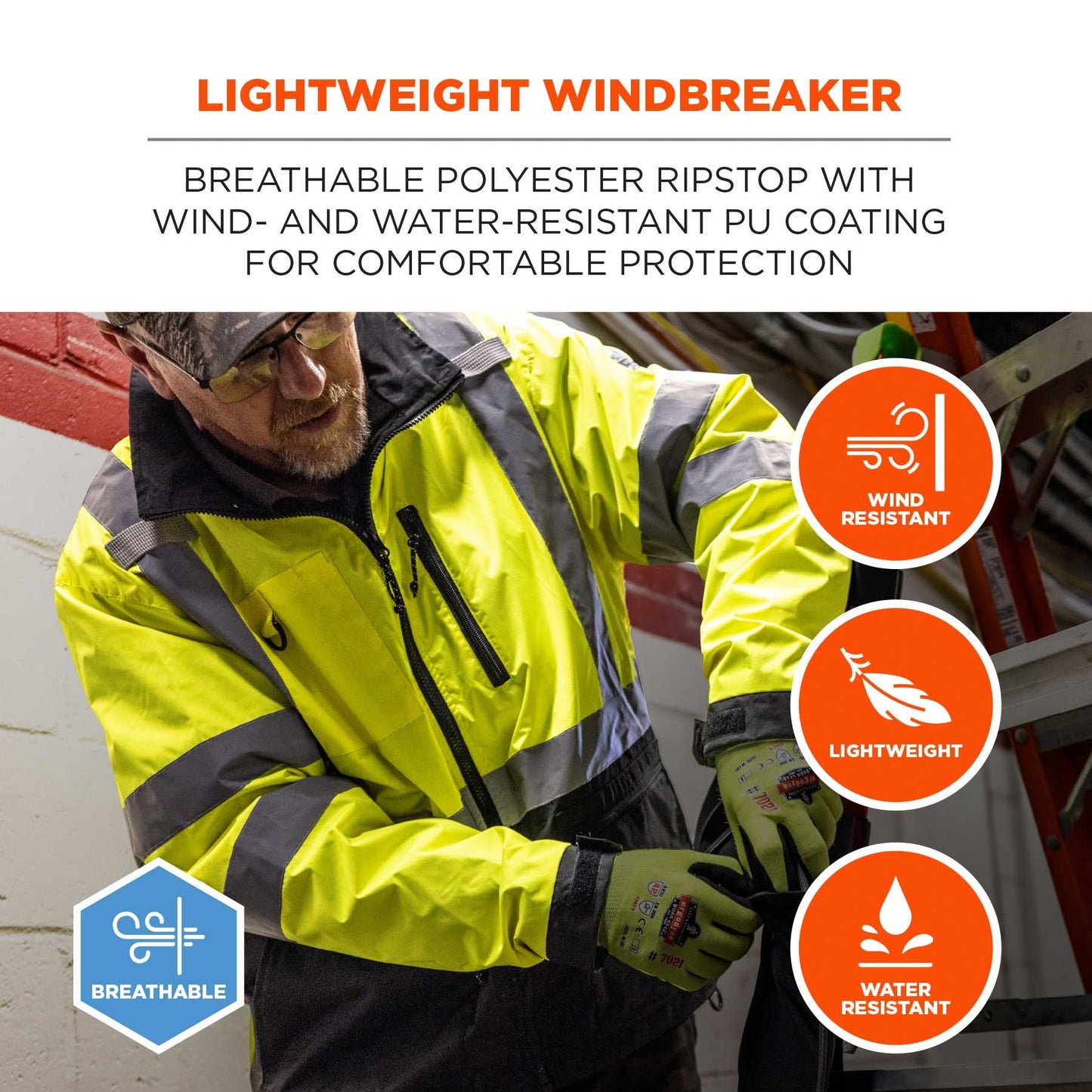 Yellow/Lime Safety Jacket - Ergodyne - Lightweight Windbreaker