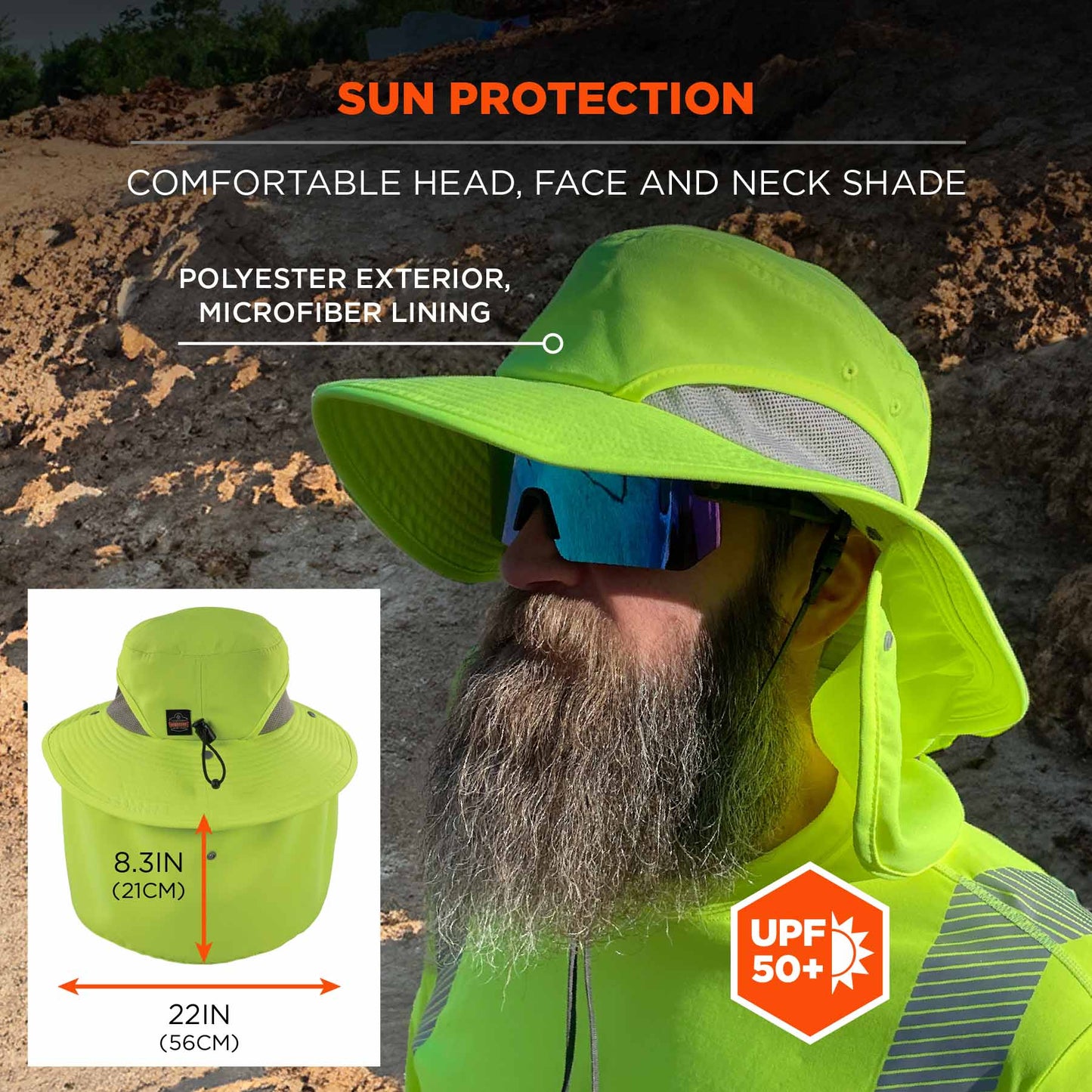 Yellow/Lime Ranger Hats - Ergodyne - Neck Shade Adjustable