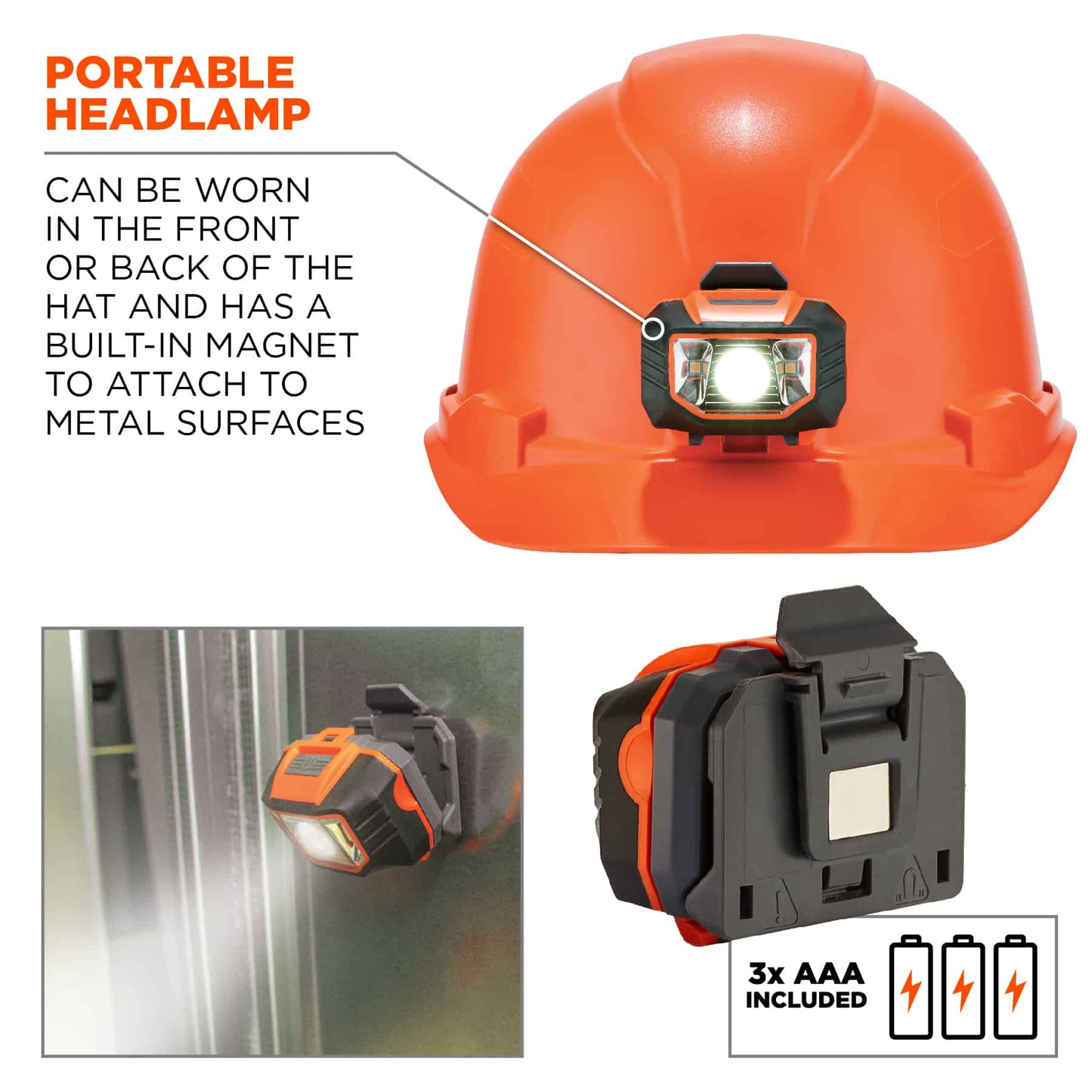 Orange Hard Hats - Ergodyne - Cap Style With LED Light