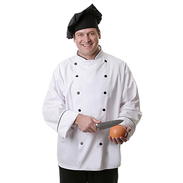 White with Black Piping Chef Coats - Fame Fabrics - Stylish Design