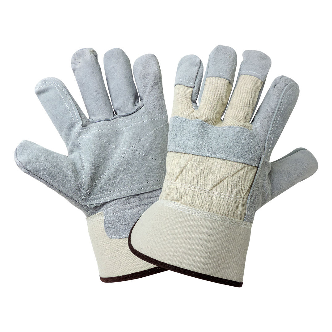Gray/Tan Leather Gloves | Global Glove | 2250Dp Split Cowhide Double Palm