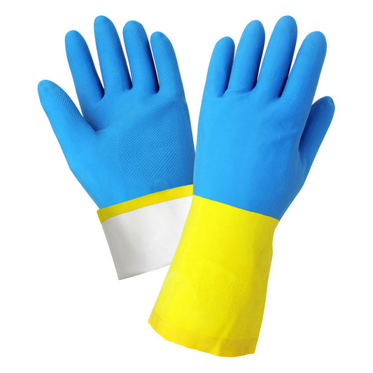 Blue Rubber Gloves - Global Glove - Flock Lined Neoprene