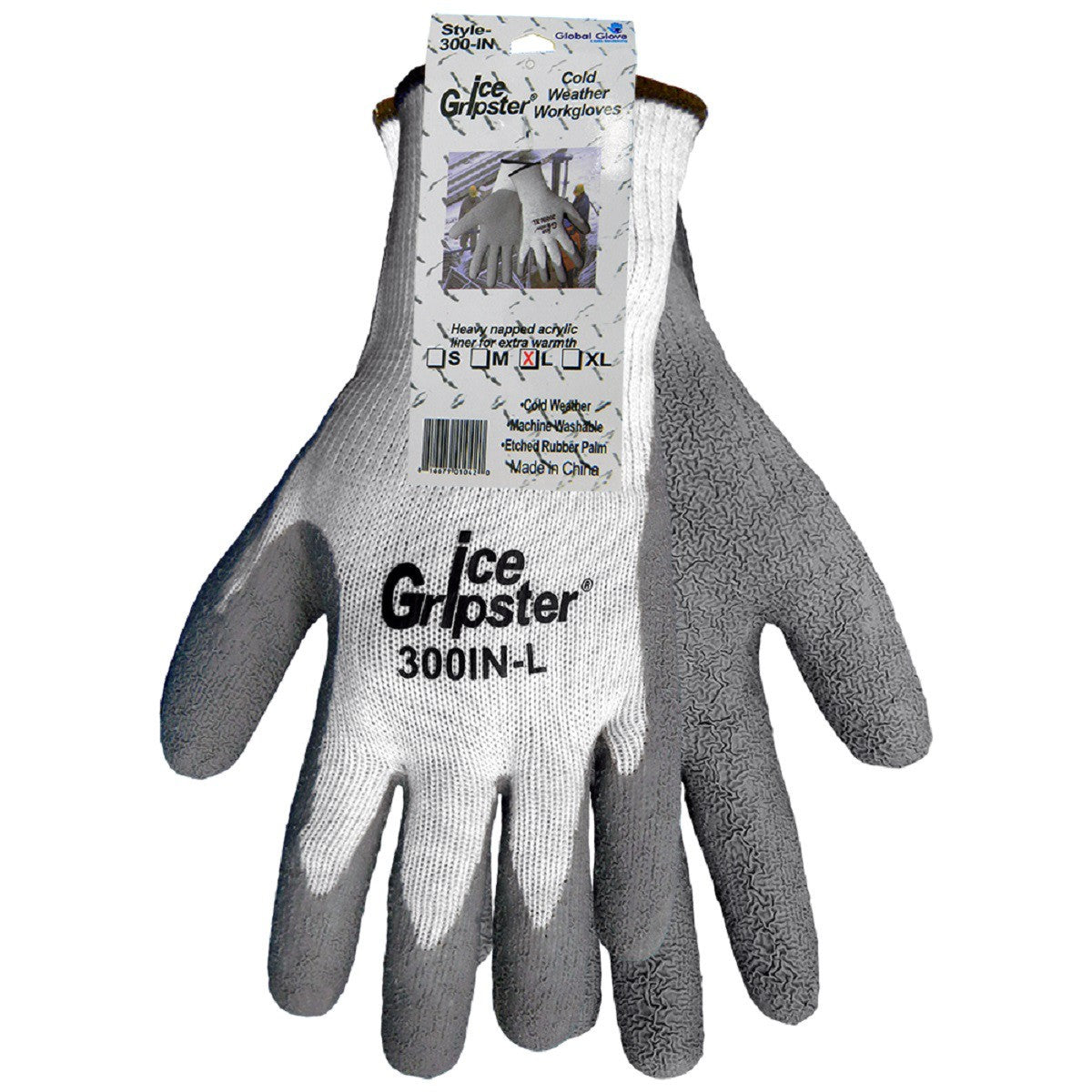 Gray String Knit Gloves | Global Glove | 300In Ice Gripster Rubber Dipped Low Temperature