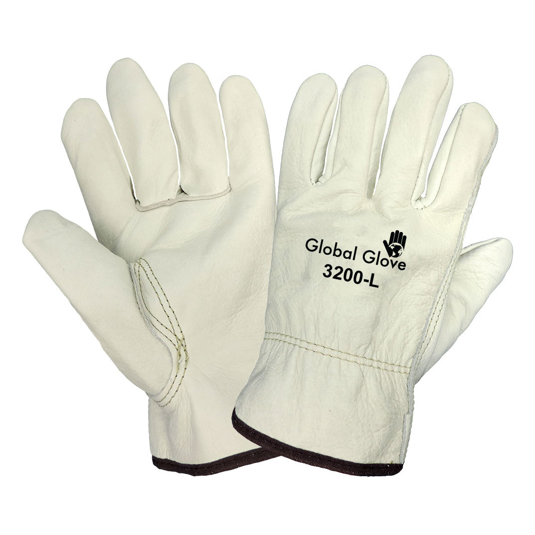 White Leather Gloves - Global Glove - Durable Cowhide