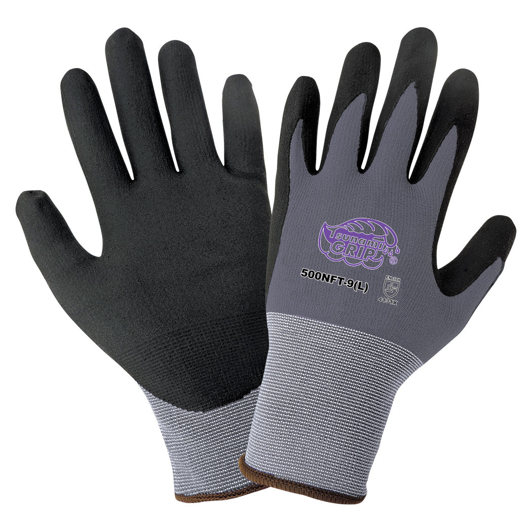 Black/Gray String Knit Gloves - Global Glove - Foam Grip