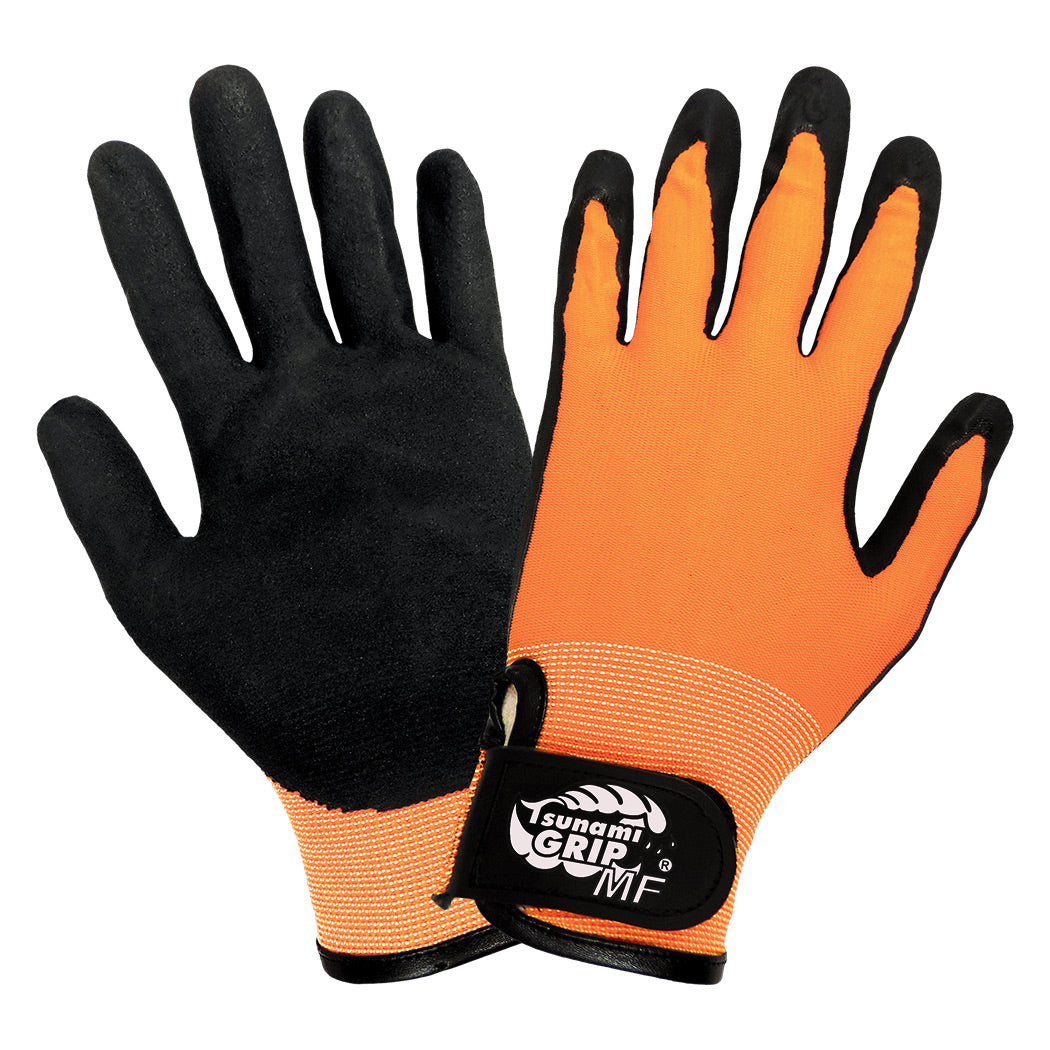 Orange Knit Gloves - Global Glove - High Visibility Nitrile