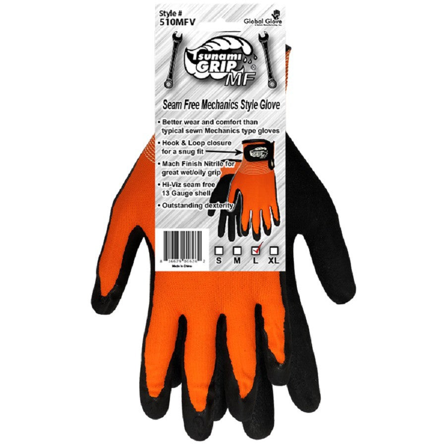 Orange Knit Gloves - Global Glove - High Visibility Nitrile