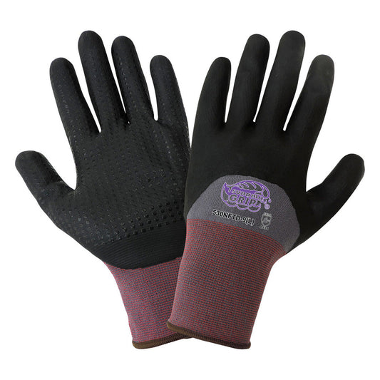 Gray/Black String Knit Gloves - Global Glove - Foam Grip