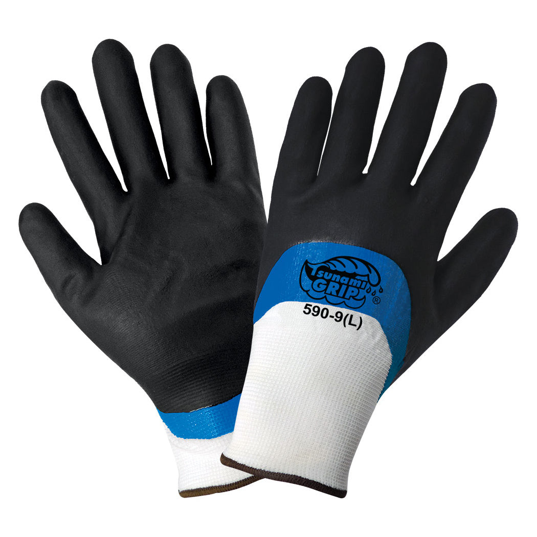 White/Black String Knit Gloves - Global Glove - Nitrile Coated