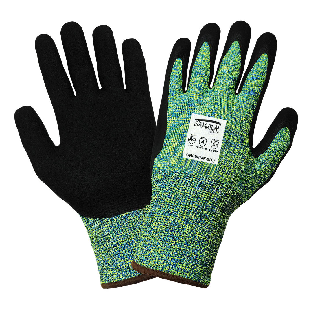 Green/Blue String Knit Gloves | Global Glove | Cr898Mf Samurai Cut And Puncture Resistant