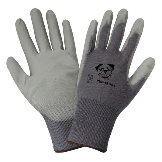 Gray String Knit Gloves | Global Glove | Pug13 Polyurethane Palm Dipped