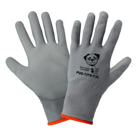 Gray String Knit Gloves | Global Glove | Pug13Ts Polyurethane Coated Touch Screen