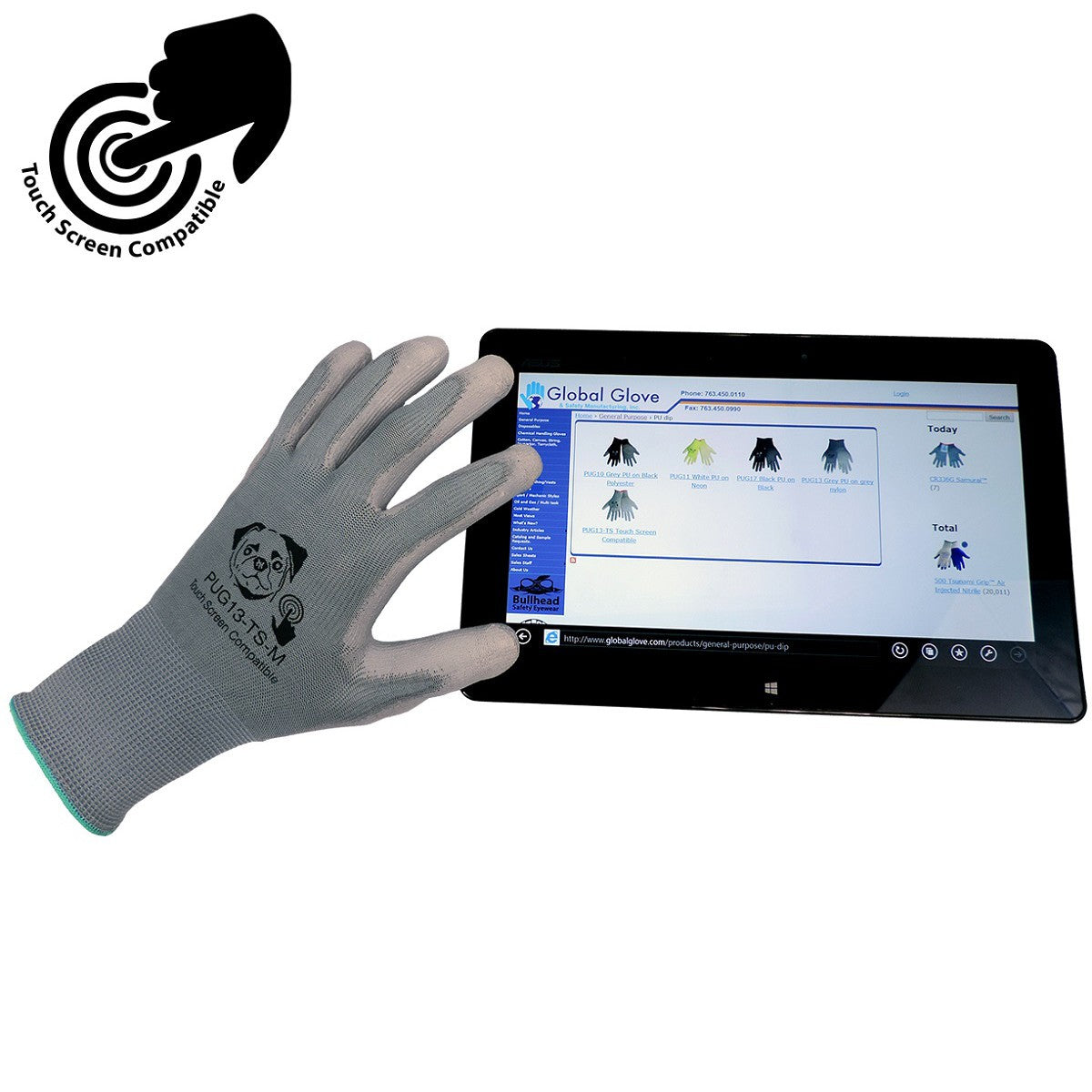 Gray String Knit Gloves | Global Glove | Pug13Ts Polyurethane Coated Touch Screen
