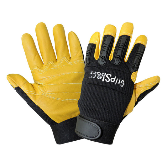 Black/Yellow Leather Gloves - Global Glove - Impact Resistant