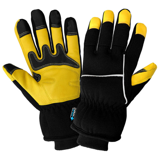 Black/Yellow Leather Gloves - Global Glove - Insulated Grip