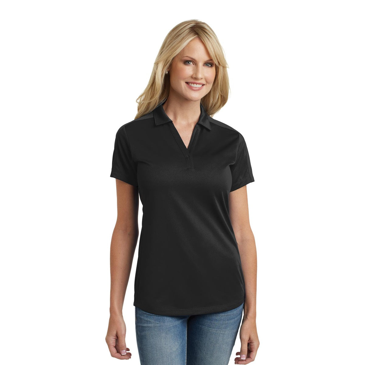 Black Polo Shirt - Port Authority - Stylish Jacquard