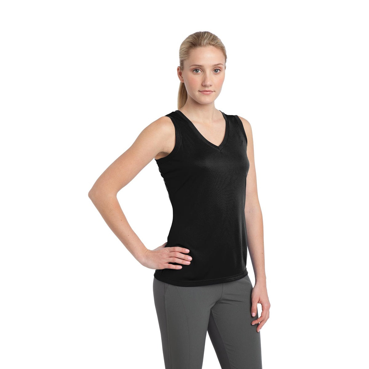 Black T-Shirts - Sport-Tek - Sleeveless V-Neck Tee - Comfortable Fit