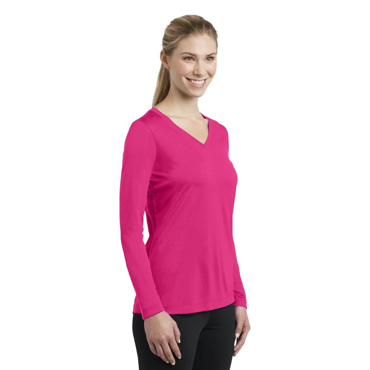 Forest Green T-Shirt - Sport-Tek - Long Sleeve V-Neck