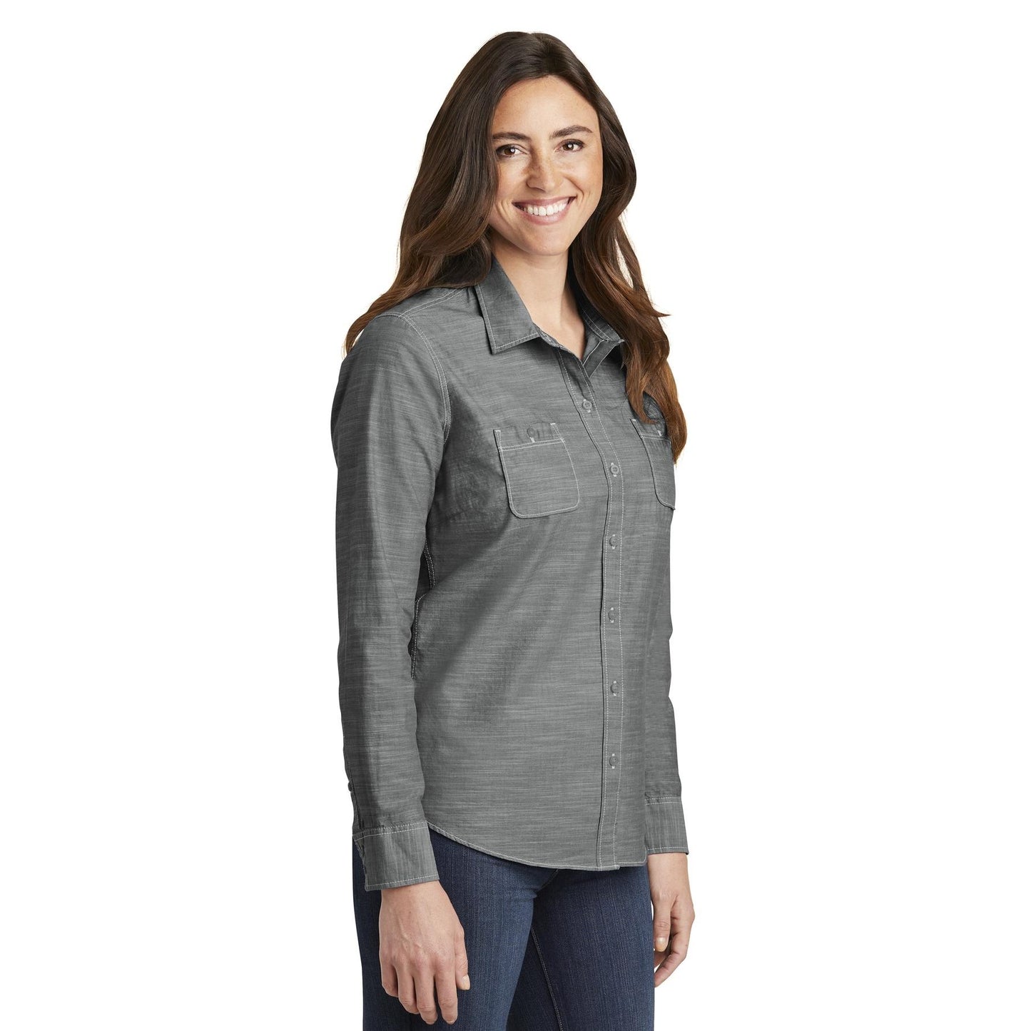 Grey Button Up Shirt - Port Authority - Casual Style