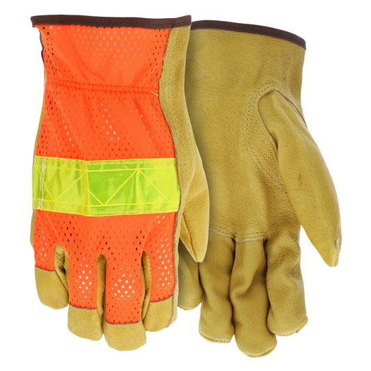 Reflective Stripe Leather Gloves - MCR Safety - Durable Design