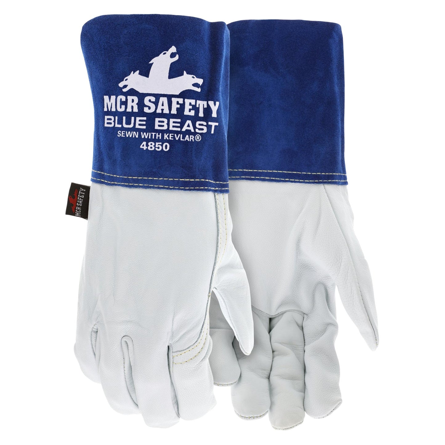 Blue/White Leather Gloves - MCR Safety - Grain Goatskin