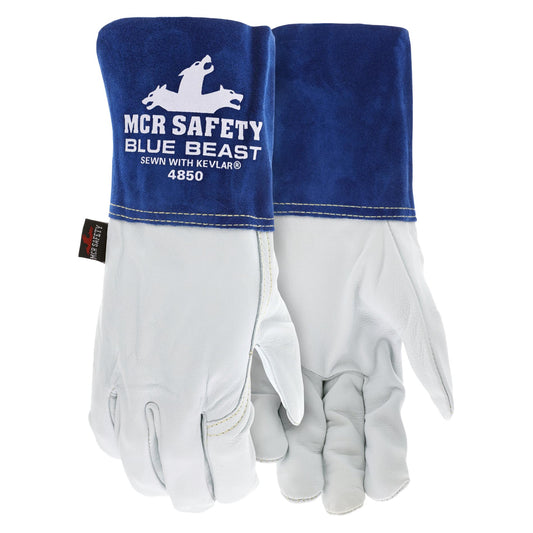 Blue/White Leather Gloves - MCR Safety - Grain Goatskin