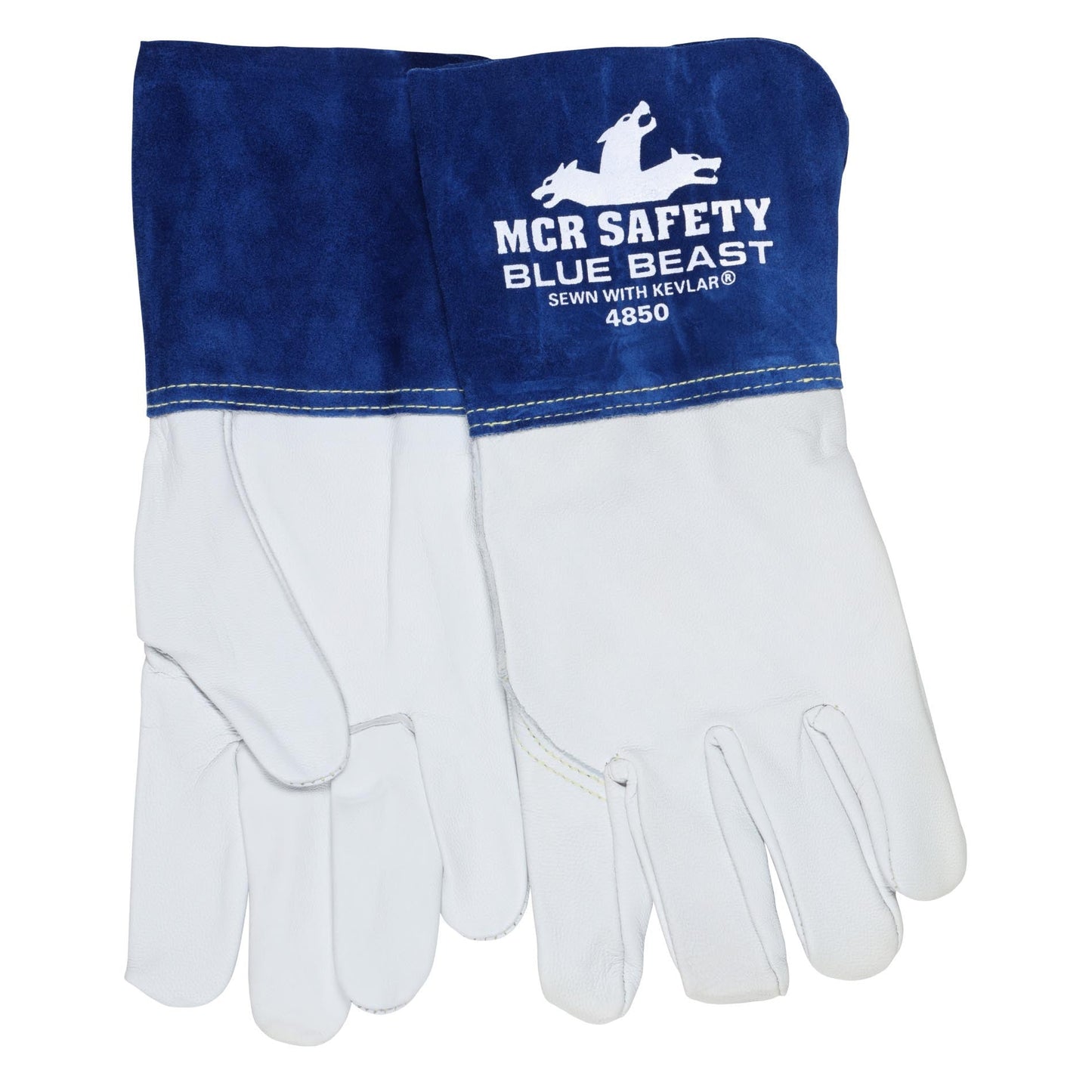 Blue/White Leather Gloves - MCR Safety - Grain Goatskin