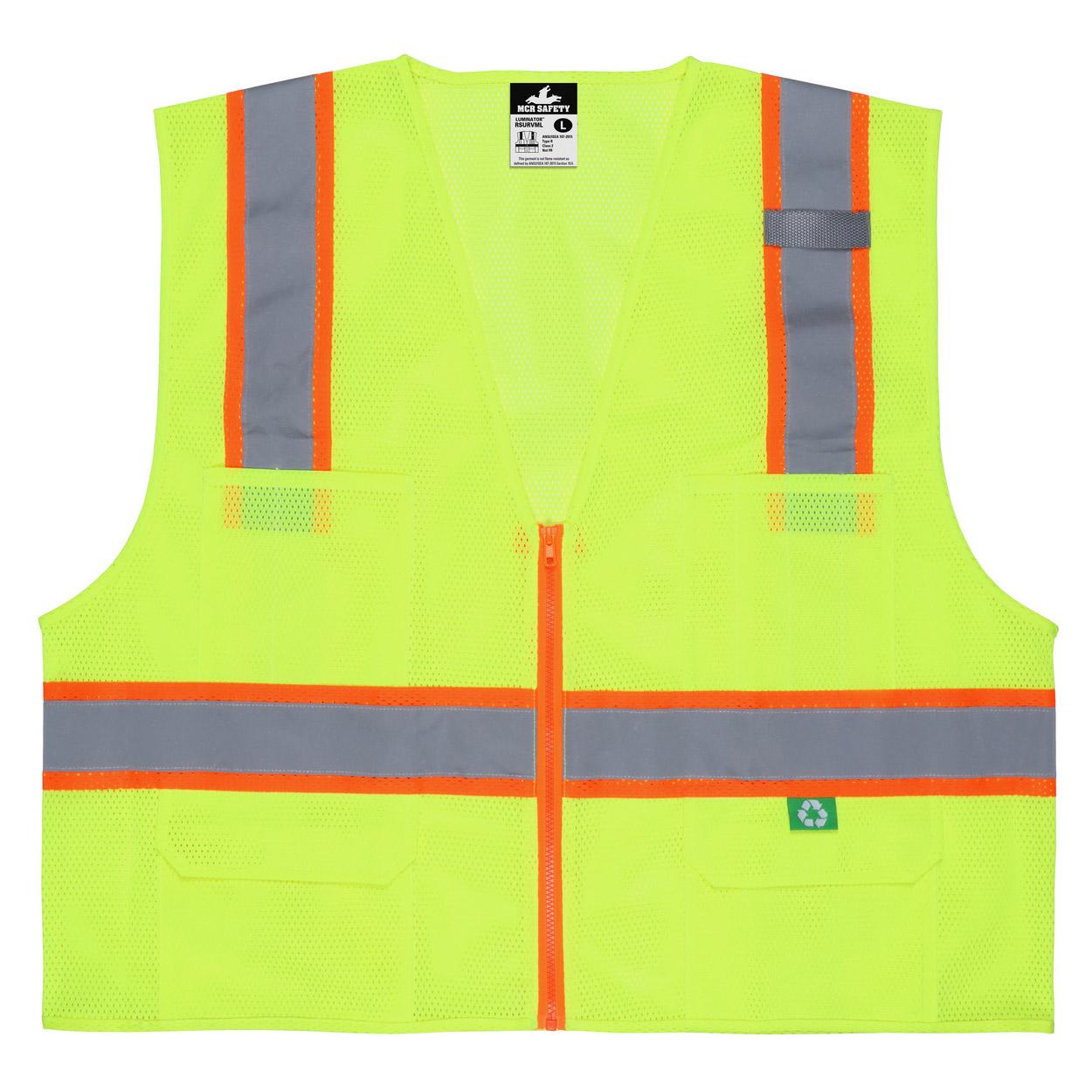 Yellow/Lime Safety Vest - MCR Safety - Recycled Fabric