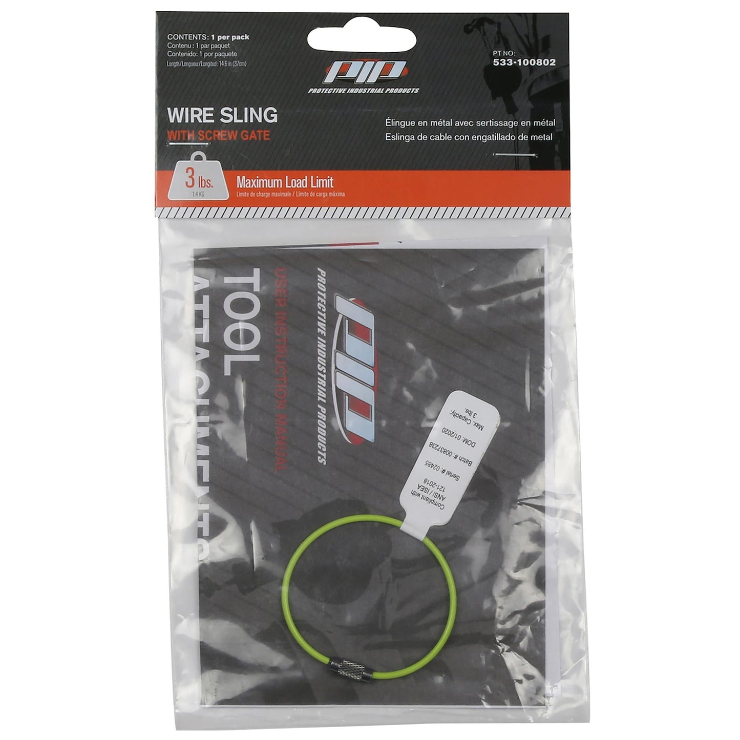 Orange Wire Slings | PIP | 533-100802 With Screw Gate - PIP - Durable Wire
